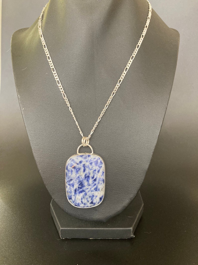 Large Blue Quartz Gemstone Pendant with 18 Chain image 1