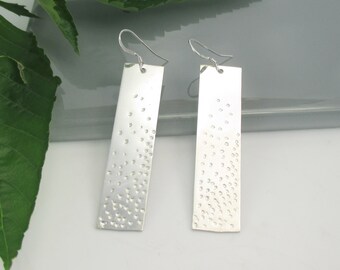 Sterling Silver Earrings, Textured Rectangle Bar Drop Style