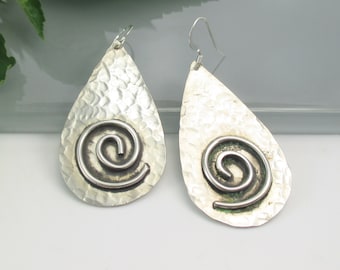 Teardrop Spiral Drop Earrings, Sterling Silver Oxidized