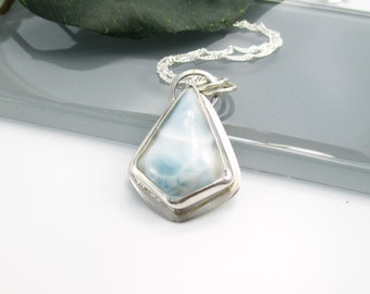 Larimar Gemstone Pendant with 18 inch Sterling Silver Chain
