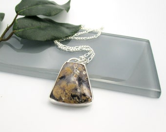 Indonesian Plume Agate Gemstone Pendant Necklace with 18" Sterling Silver Chain