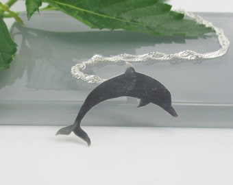 Dolphin Pendant Necklace, Hand Sawn Sterling Silver with 18 inch Sterling Silver Chain