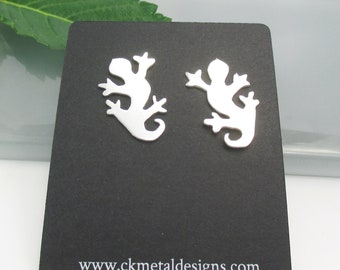 Lizard Post Earrings, Hand Sawn Sterling Silver