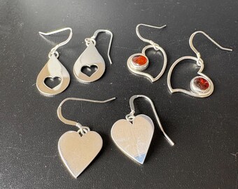 Trio of Heart Earrings, Sterling Silver