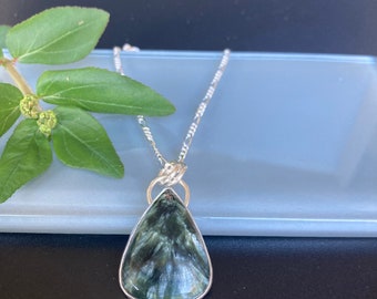 Seraphinite Gemstone Pendant in Sterling Silver with 18” Chain