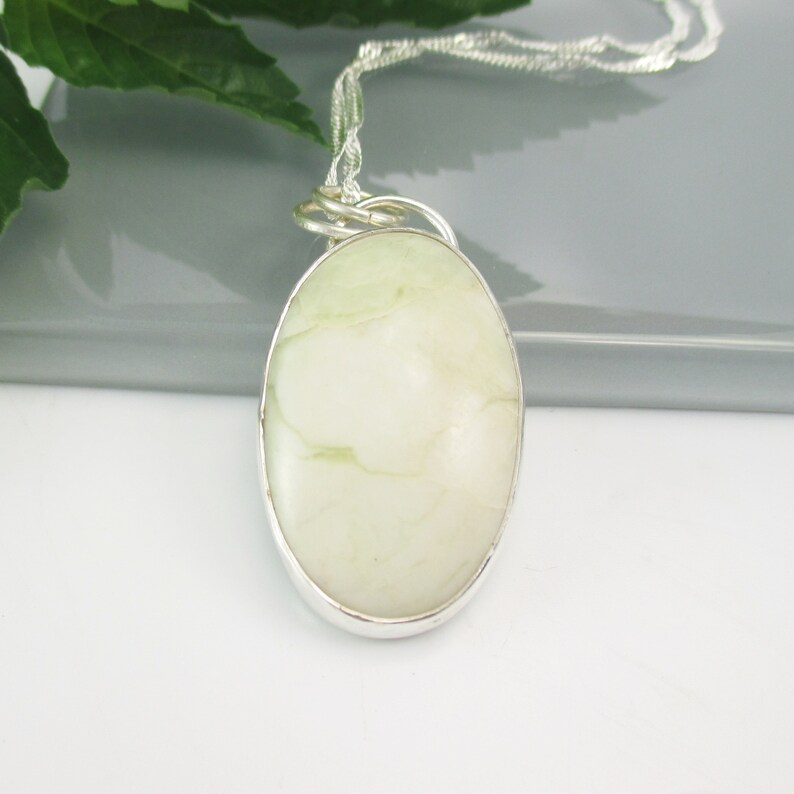 White Jade Gemstone Pendant with 18 inch Sterling Silver Chain image 1