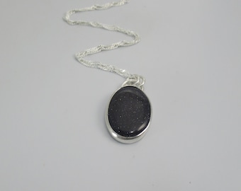 Blue Goldstone Pendant Necklace with 18 inch Sterling Silver Chain