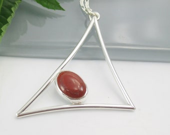 Red Jasper Gemstone Pendant Necklace with 18 inch Sterling Silver Chain