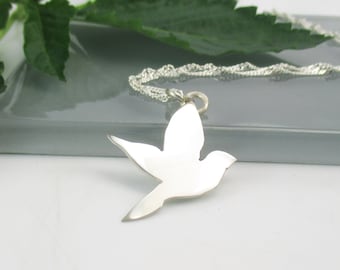 Flying Bird Sterling Silver Pendant Necklace with 18 inch Sterling Silver Chain