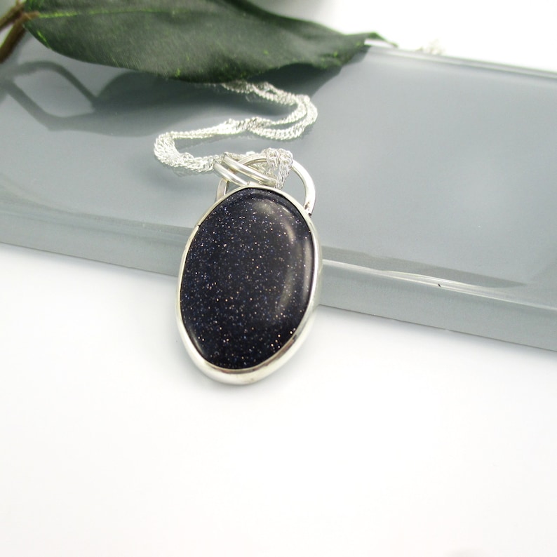 Blue Goldstone Pendant Necklace with 18 Sterling Silver Chain