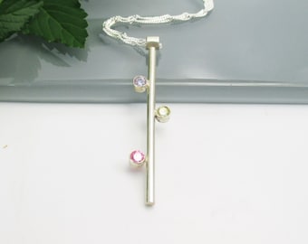 Modern Geometric Sterling Silver Pendant with Cubic Zirconia and 18 inch Sterling Silver Chain