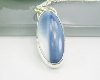 Blue Opal Gemstone Pendant Necklace with 18 inch Sterling Silver CHain