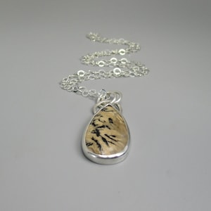 Dendritic Agate Gemstone Pendant Necklace with 18 inch Sterling Silver Chain
