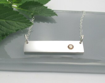 Sterling Silver Bar Necklace with Champagne Cubic Zirconia