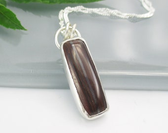 Tiger Iron Gemstone Pendant Necklace with 18 inch Sterling Silver Chain