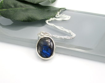 Spectrolite Gemstone Pendant Necklace with 18" Sterling Silver Chain