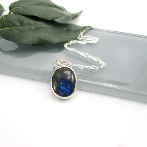Spectrolite Gemstone Pendant Necklace with 18" Sterling Silver Chain