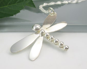 Dragonfly Pendant Necklace, Sterling Silver with 18 inch Sterling Silver Chain