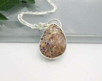 Plume Agate Gemstone Necklace with 18 inch Sterling Silver Chain