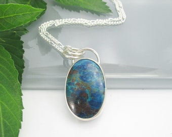 Shattuckite Gemstone Pendant with 18 inch Sterling Silver Chain