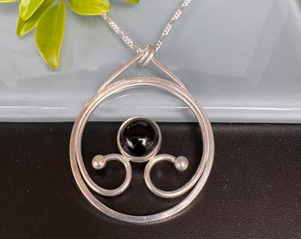 Black Onyx Gemstone Pendant in Sterling Silver
