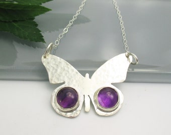 Butterfly Amethyst Sterling Silver Pendant with 18 inch Sterling Silver Chain