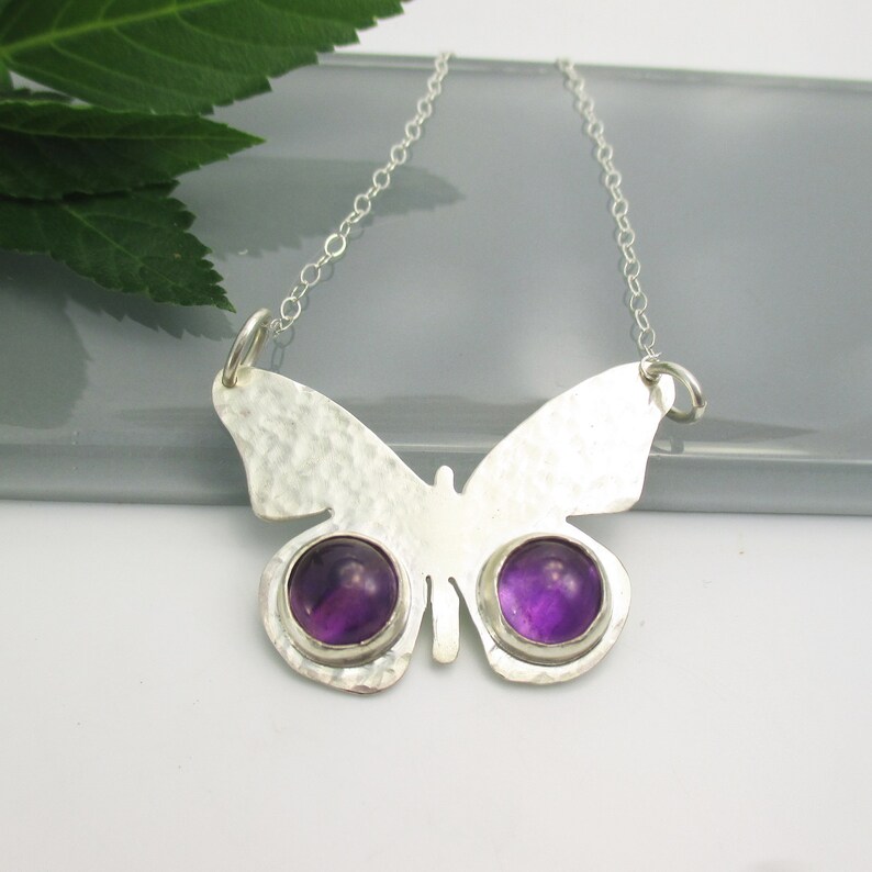 Butterfly Amethyst Sterling Silver Pendant with 18 inch Sterling Silver Chain image 1