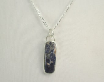 Sodalite Gemstone Pendant Necklace with Sterling Silver 18 inch Chain
