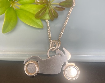 Sterling Silver Motorcycle Pendant on Figaro Chain