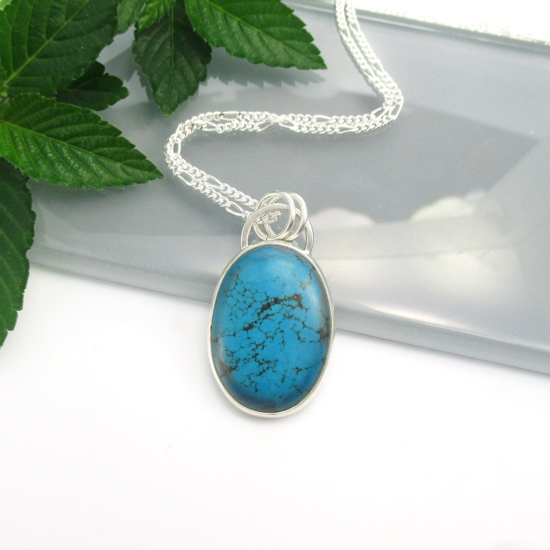 Turquoise Gemstone Pendant Necklace With 18 Inch Sterling Silver Chain ...