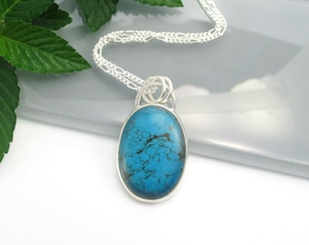 Turquoise Gemstone Pendant Necklace with 18 inch Sterling Silver Chain
