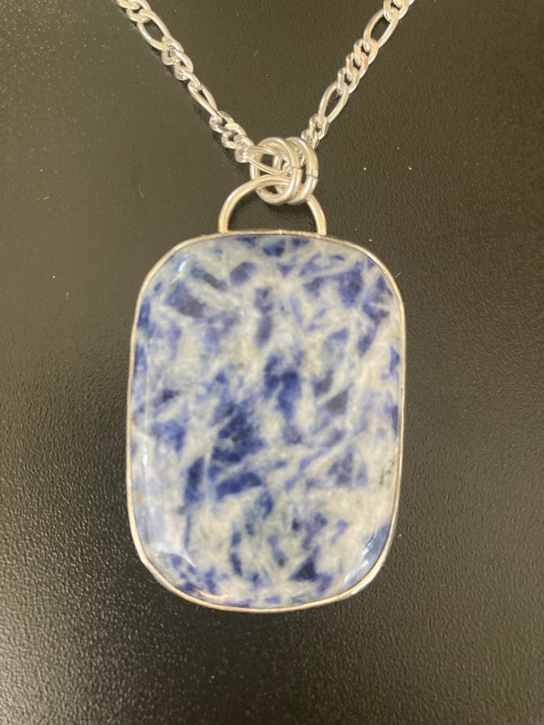 Large Blue Quartz Gemstone Pendant with 18 Chain image 2