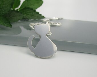 Cat Sterling Silver Silhouette Pendant Necklace with 18 inch Sterling Silver Chain