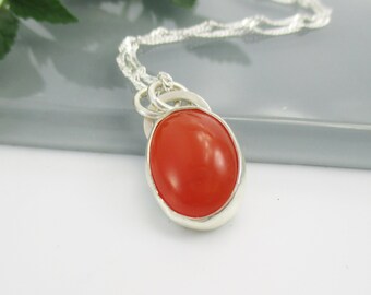 Small Carnelian Gemstone Pendant with 18 inch Sterling Silver Chain