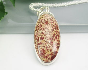 Jasper Gemstone Pendant Necklace with 18 inch Sterling Silver Chain