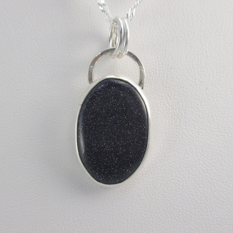 Blue Goldstone Pendant Necklace with 18 Sterling Silver Chain