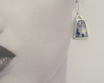 Sodalite Gemstone Geometric Drop Earrings, Sterling Silver