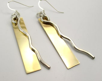 Sterling Silver and Brass Dangle Earrings