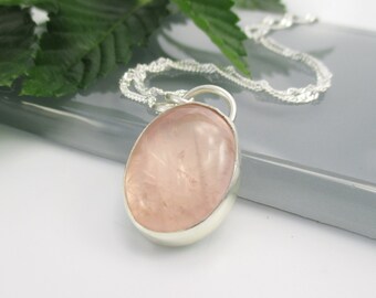 Rose Quartz Gemstone Pendant Necklace with 18 inch Sterling silver Chain