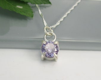 Lavendar Cubic Zirconia Pendant Necklace with Sterling Silver 18 inch Chain