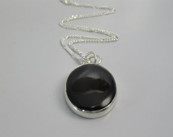 Black Onyx Gemstone Pendant with 18 inch Sterling Silver Chain