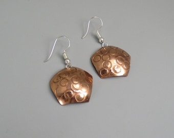 Stamped Copper Earrings, Geometric