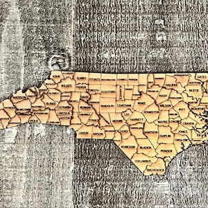 Estado digital de Carolina del Norte con mapa de condados SVG, PDF, DXF y archivo de rompecabezas EpS, grabado y corte láser
