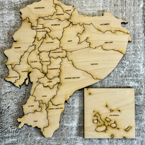 Pays numérique de l'Équateur avec carte des provinces SVG, PDF, DXF et fichier puzzle EpS, gravure et découpe laser