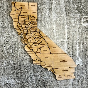 Digital State of California with Counties Map SVG, PDF, DXF, & EpS Puzzle File, Laser Engrave and Cut