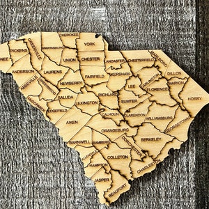 Digital State of South Carolina with Counties Map SVG, PDF, DXF, & EpS Puzzle File, Laser Engrave and Cut