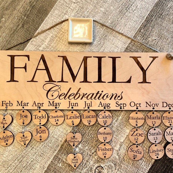 DIGITAL SVG & PDF Download: Family Celebration Board Calendar File, Birthdays, Anniversaries, Special Days, Laser Engrave