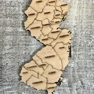 Digitale staat New Jersey met provincies kaart SVG, PDF, DXF en EpS puzzelbestand, lasergraveren en knippen