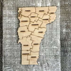 Digitale Bundesstaat Vermont mit Landkarte SVG, PDF, DXF & EpS Puzzle Datei, Laser gravieren und schneiden