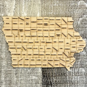 Digital State of Iowa with Counties Map SVG, PDF, DXF, & EpS Puzzle File, Laser Engrave and Cut